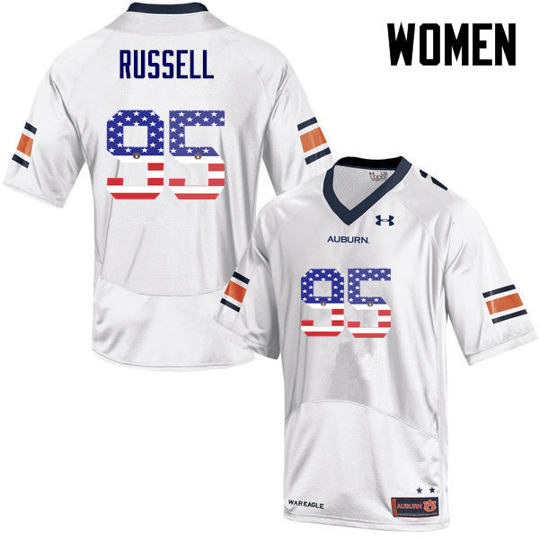 Auburn Tigers Women's Dontavius Russell #95 White Under Armour Stitched College USA Flag Fashion NCAA Authentic Football Jersey IBT1274HL